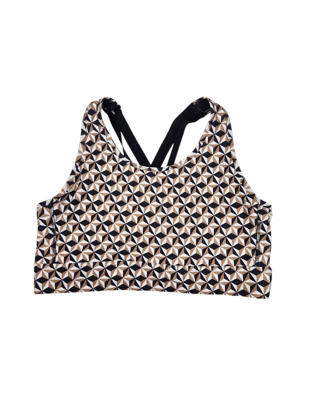 DSG Geometric Print Sports Bra in Black and Tan